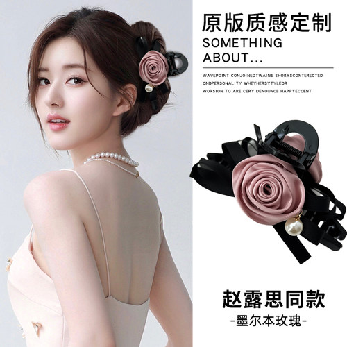 优雅山茶花蝴蝶结花朵发夹女