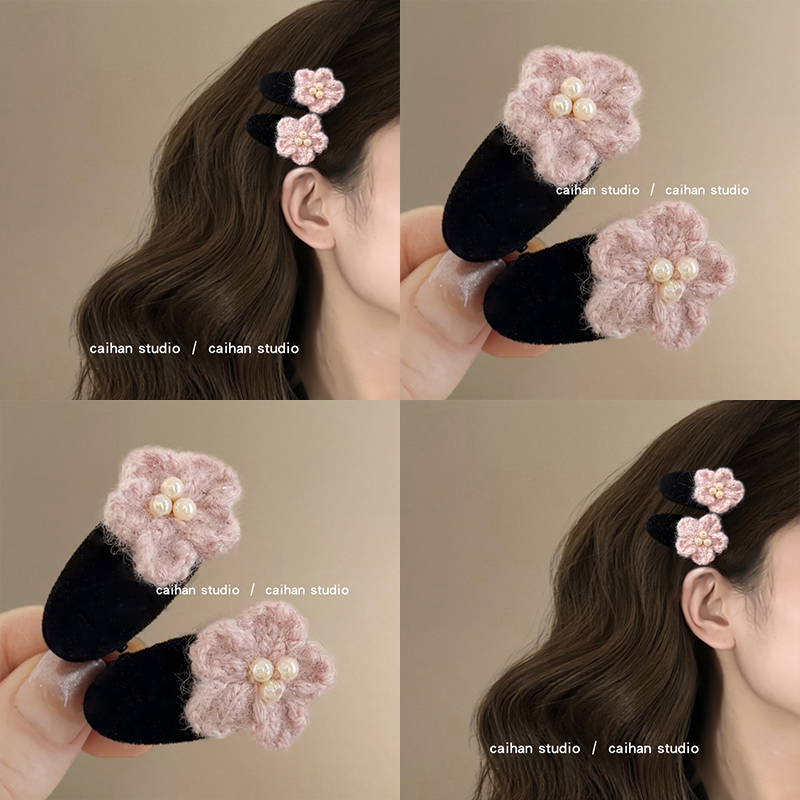 春日樱花~毛线花朵发夹
