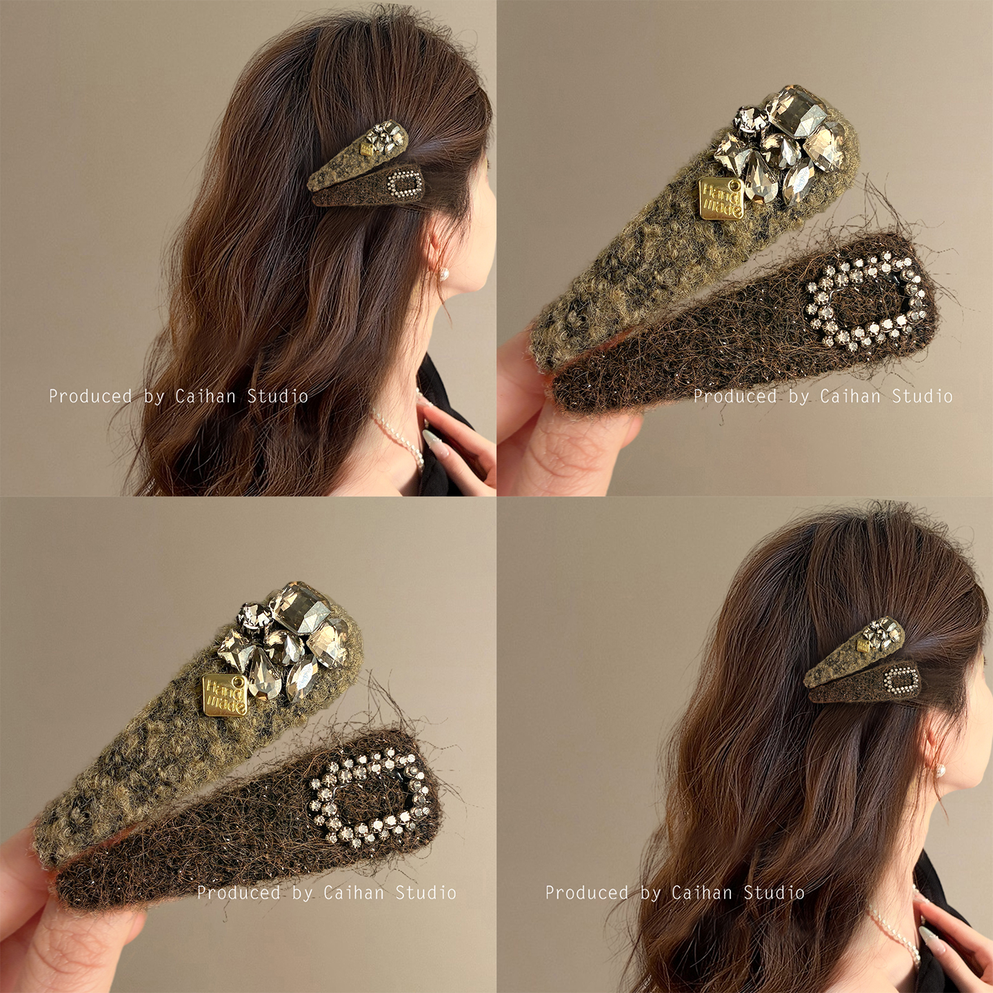 莱茵森林~韩国轻奢镶钻毛呢发夹
