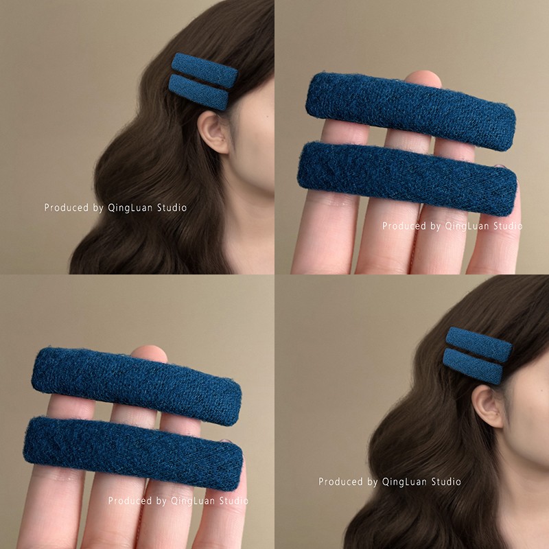 瓦尔登湖~蓝色毛呢发夹复古百搭