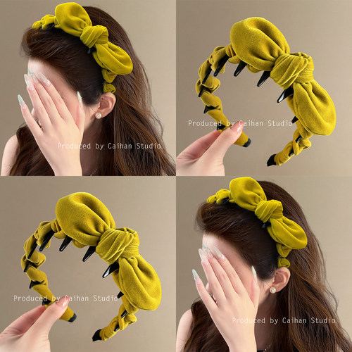 雾色暖秋~气质姜黄蝴蝶结发箍