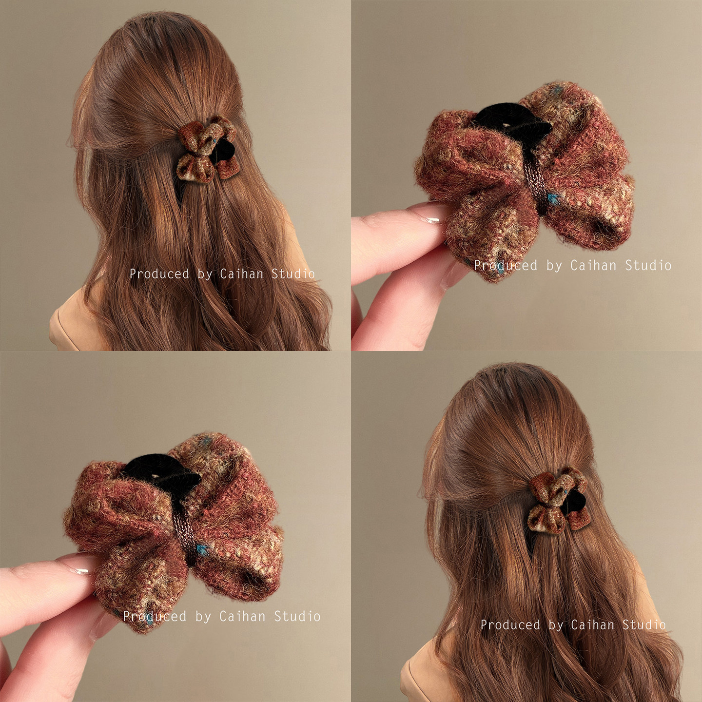 珊瑚花岛~秋冬毛呢蝴蝶结发夹后脑勺新款半扎发精致小抓夹盘发器,家庭/个人清洁工具,盘发器,淘宝优惠券,粉丝福利购,淘宝优惠卷