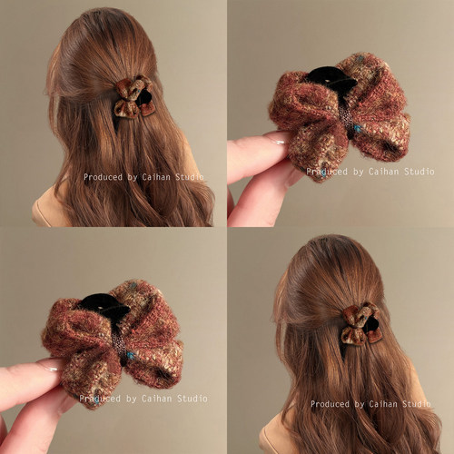 珊瑚花岛~秋冬毛呢蝴蝶结发夹
