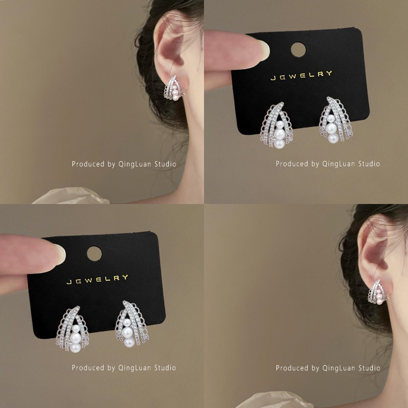 卡斯帕绣边~珍珠锆石耳环新款