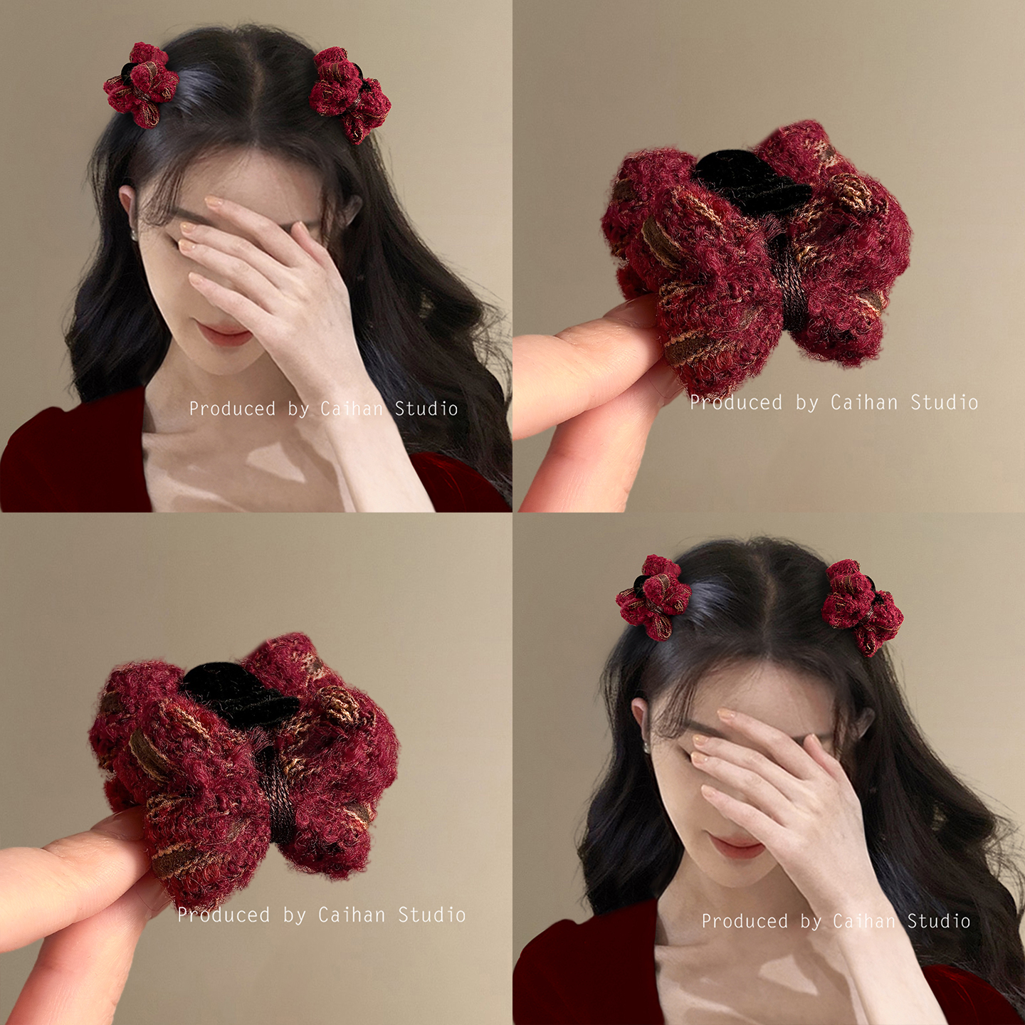 莓果缪斯~气质酒红蝴蝶结发夹