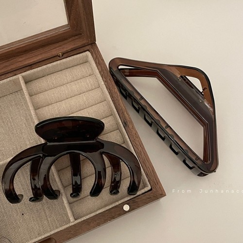 复古调~黑茶色抓夹女大号南瓜夹