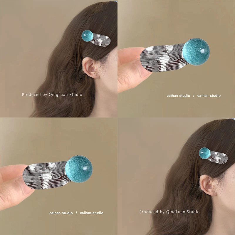 蔚蓝星系~水晶球球发夹夏日清新高级感刘海碎发夹精致鸭嘴夹发饰
