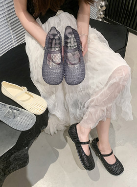 玛丽珍鞋女夏季外穿平底包后跟