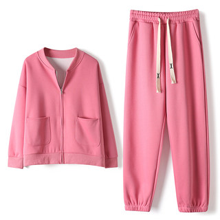 春秋季时尚粉色棒球服运动套装女2024新款宽松洋气学生休闲两件套