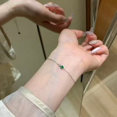 S925纯银天然祖母绿手链女轻奢小众设计感高级精致手饰