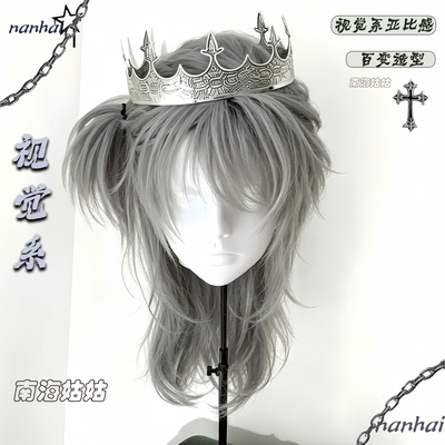 视觉系假发层次狼尾王子系亚比鲻鱼头斜刘海银灰色朋克风v系头套