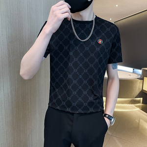 24夏季短袖T恤男 韩版潮流精神小伙菱形格打底衫LTX52058-P55图片