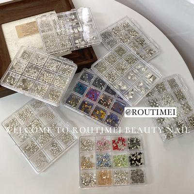 美甲饰品新款钻石材料包混合装高品质12宫格平底钻高级细闪饰品钻