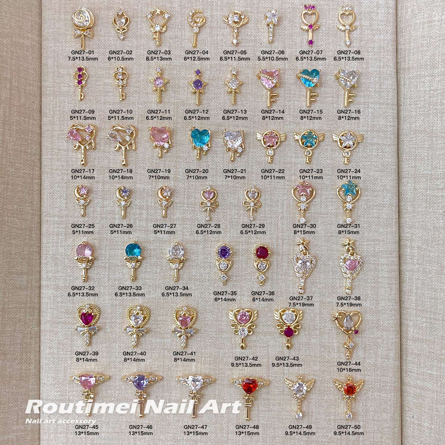 【美少女爱心魔法棒金色】美甲饰品新款高保色锆石钥匙款式百搭
