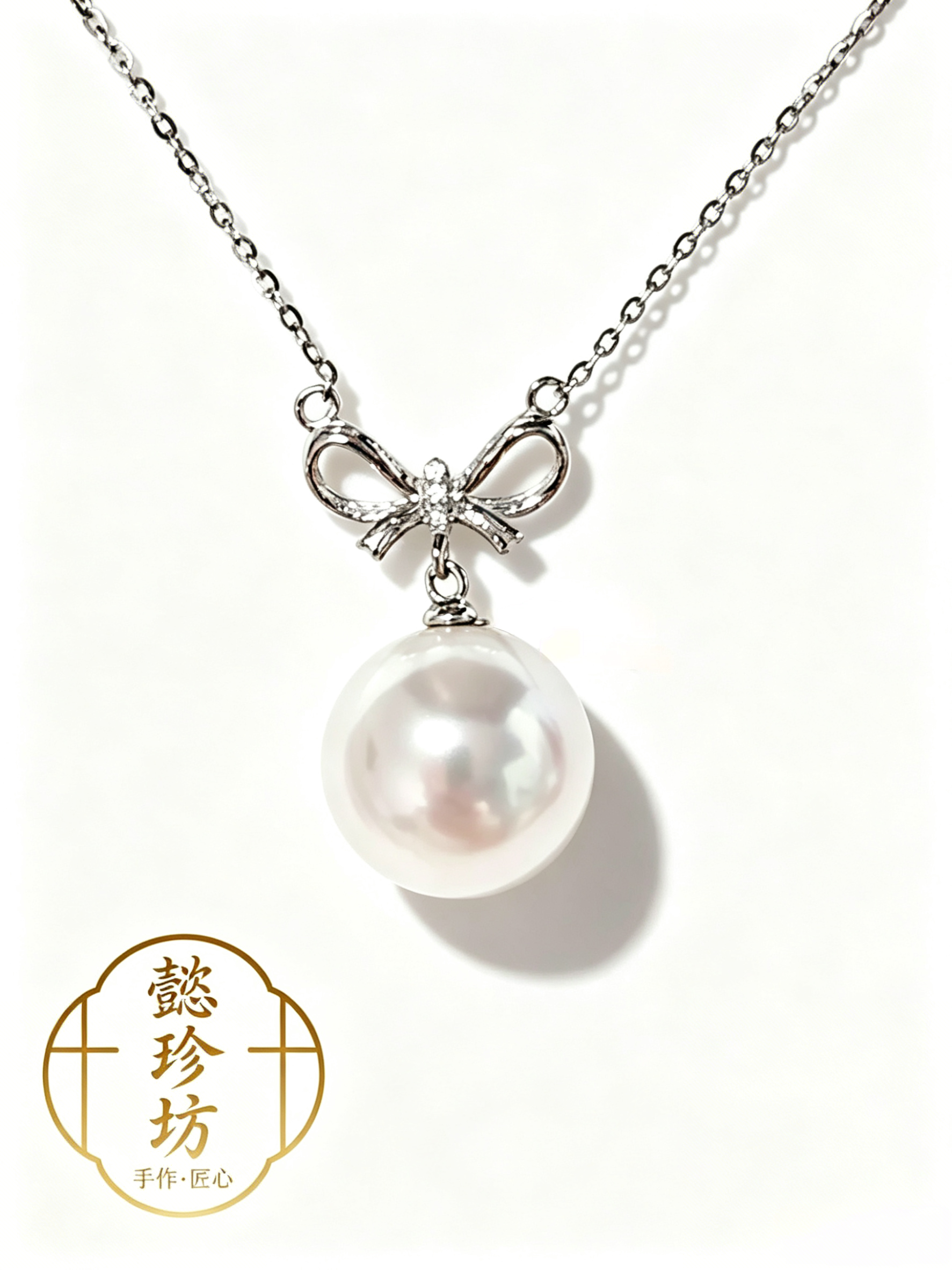 S925银天然淡水珍珠吊坠6A级钻石光13-14mm设计款送礼首选孤品