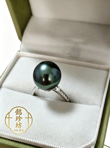 天然海水珍珠戒指大溪地孔雀绿S925银13mm轻奢设计款送礼首选孤品