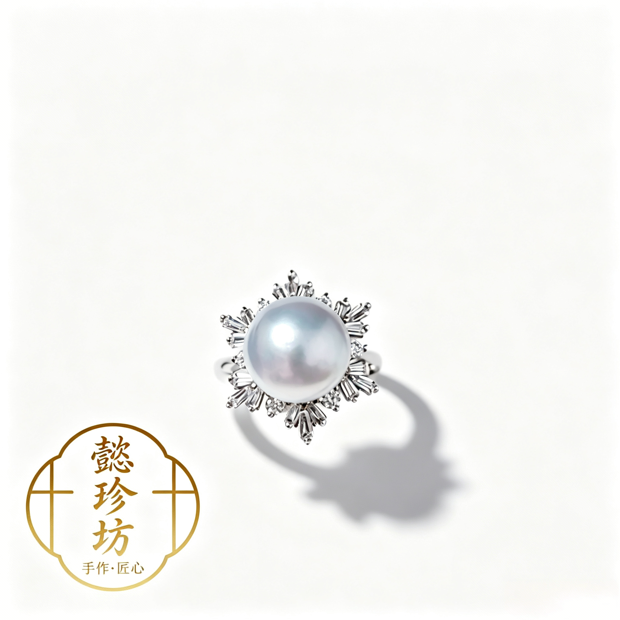 天然海水珍珠戒指澳白银蓝血S925银13-14mm轻奢设计款孤品无鉴赏