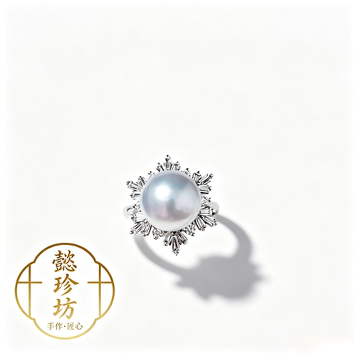 天然海水珍珠戒指澳白银蓝血S925银13-14mm轻奢设计款孤品无鉴赏