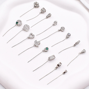 925镀银歪斜孔翡翠扣头 长针玉坠夹扣左右孔牛鼻扣瓜子吊坠扣挂件