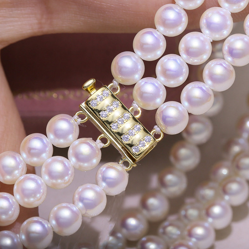 镀18k金磁吸扣首饰配件手工diy珍珠手链项链镶钻三排扣头收尾材料