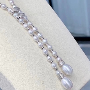 925镀银DIY配件轻奢小米珠项链双排可拆卸装饰夹扣连接扣子套装托