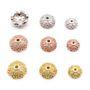 强保色铜镀真金厚金镶钻花托 手工diy手串隔珠花帽 手链项链隔片