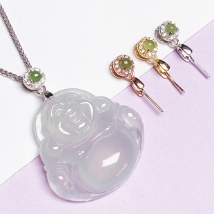 镀18K白金色仿祖母绿吊坠扣头佛公观音吊坠扣万能扣diy长针瓜子扣