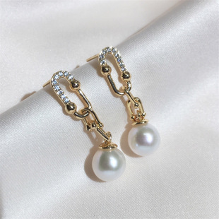 微镶马蹄镶嵌耳钉手工半孔贝珠耳环耳饰马鞍配件