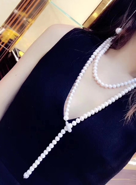 925纯银吊坠八字珍珠项链水晶