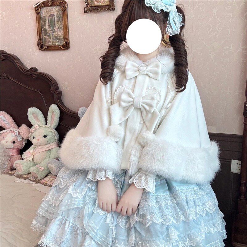 秋冬日系甜美保暖毛呢斗篷外套