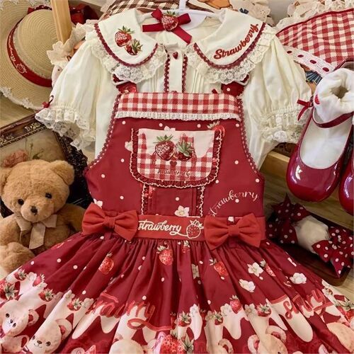 丝绒草莓Lolita娃娃短袖内搭衬衫