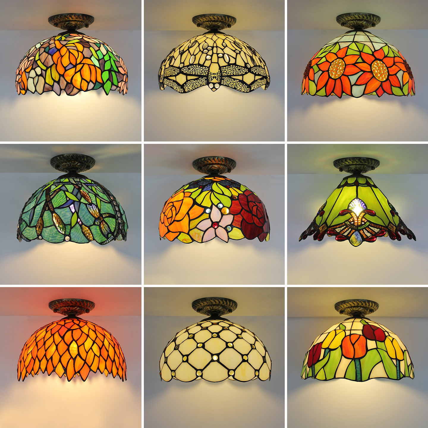 美式风格彩色玻璃走廊过道参与吸顶灯 客厅餐厅顶顶 民宿咖啡厅灯