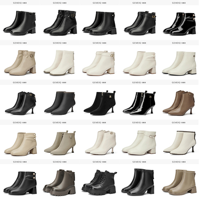 冬季短筒加绒高跟粗跟厚底棉鞋