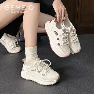 小个子百搭圆头运动休闲板鞋 戈美其厚底小白鞋 新款 2025春季 女 女款