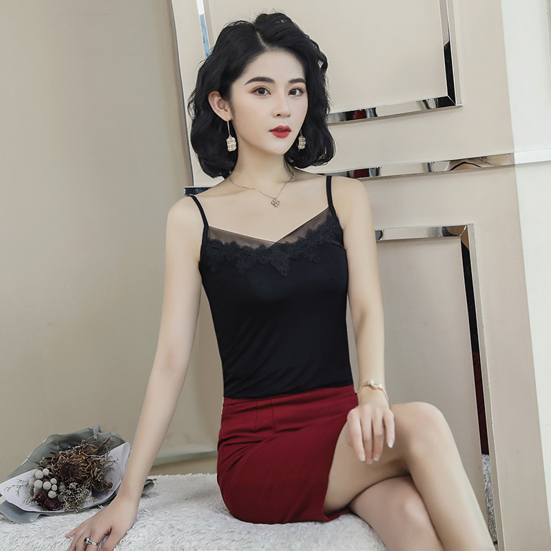 모달 캐미솔 블랙 캐미솔 레이스 조끼 바닥 다용도 이너 및 아우터 착용 여성 섹시 화이트 셔츠