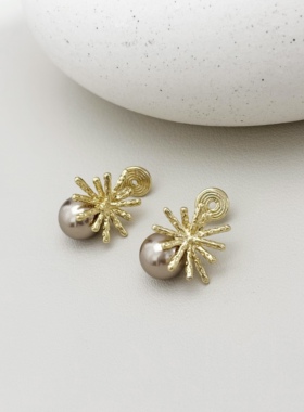 「烟花」烟花珍珠无痛耳夹设计感百搭耳钉耳饰925纯银针无耳洞女