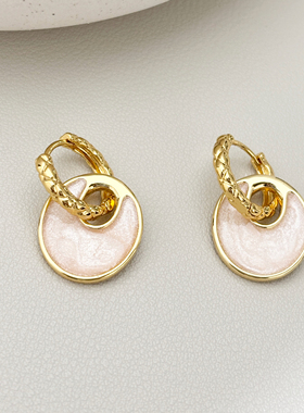 「粉杏甜圈」金色白色圆盘无耳洞耳夹圈圈耳扣高级感通勤日常耳饰