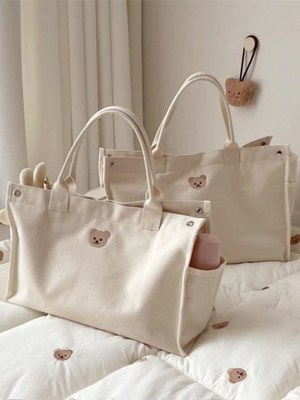 韩国ins妈咪包2024新款多功能大容量外出母婴包手提帆布母婴包