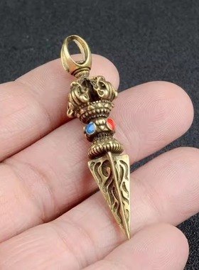 纯铜降魔金刚杵吊坠实心铜器法器挂件手把件颈饰装饰工艺品钥匙扣