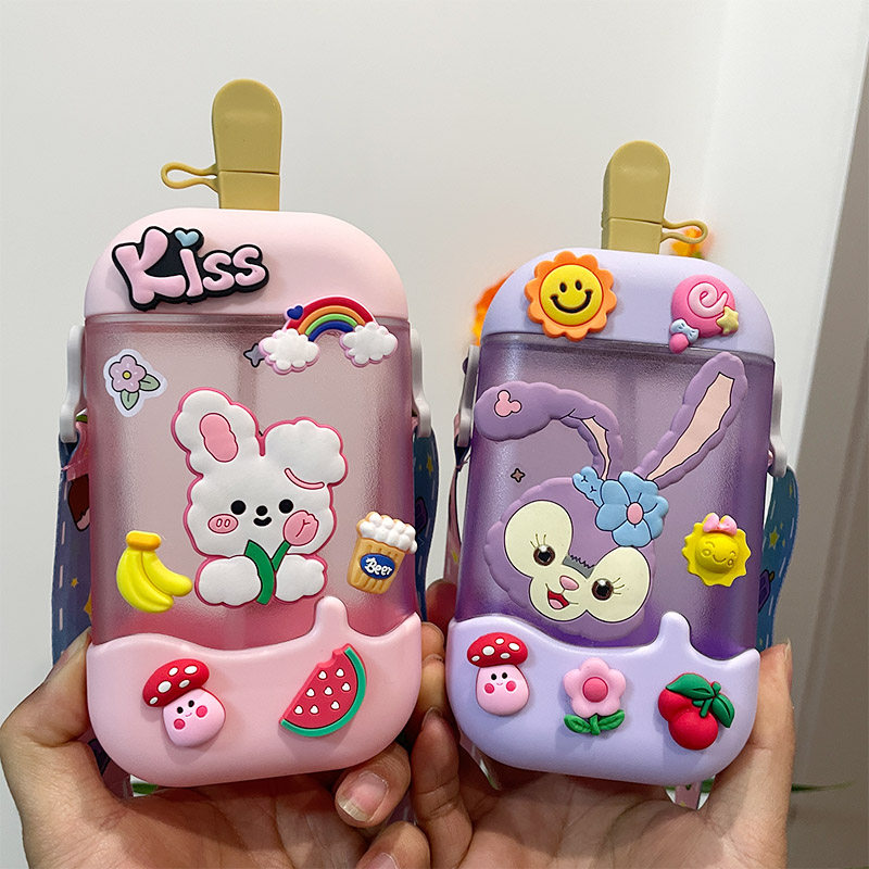 创意雪糕冰棒杯幼儿园宝宝吸管杯儿童方形背带水杯少女心随手杯潮