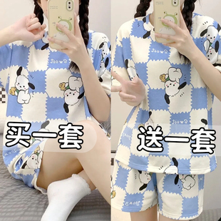 睡衣女夏天纯棉短袖短裤女士甜美可爱卡通可外穿薄款潮流风家居服