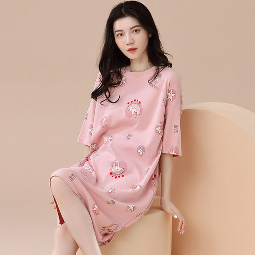 2025新款睡裙女夏纯棉短袖薄款卡通宽松大码夏季女士睡衣家居服