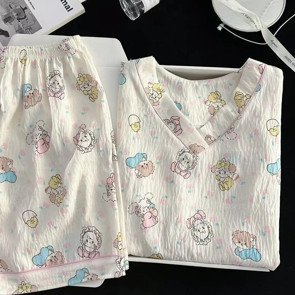 奶fufu睡衣女夏天薄款云朵棉短袖短裤卡通可爱初中学生家居服外穿,女士内衣/男士内衣/家居服,睡衣/家居服套装,淘宝优惠券,粉丝福利购,淘宝优惠卷