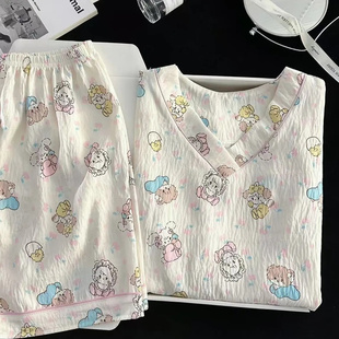 奶fufu睡衣女夏天薄款云朵棉短袖短裤卡通可爱初中学生家居服外穿