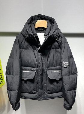 风向飚83033日系连帽工装羽绒服男冬季加厚保暖白鸭绒羽绒外套潮