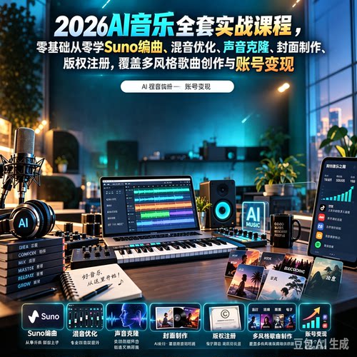 2026AI音乐实战课程，零基础从零学Suno编曲覆盖多风格歌曲创作