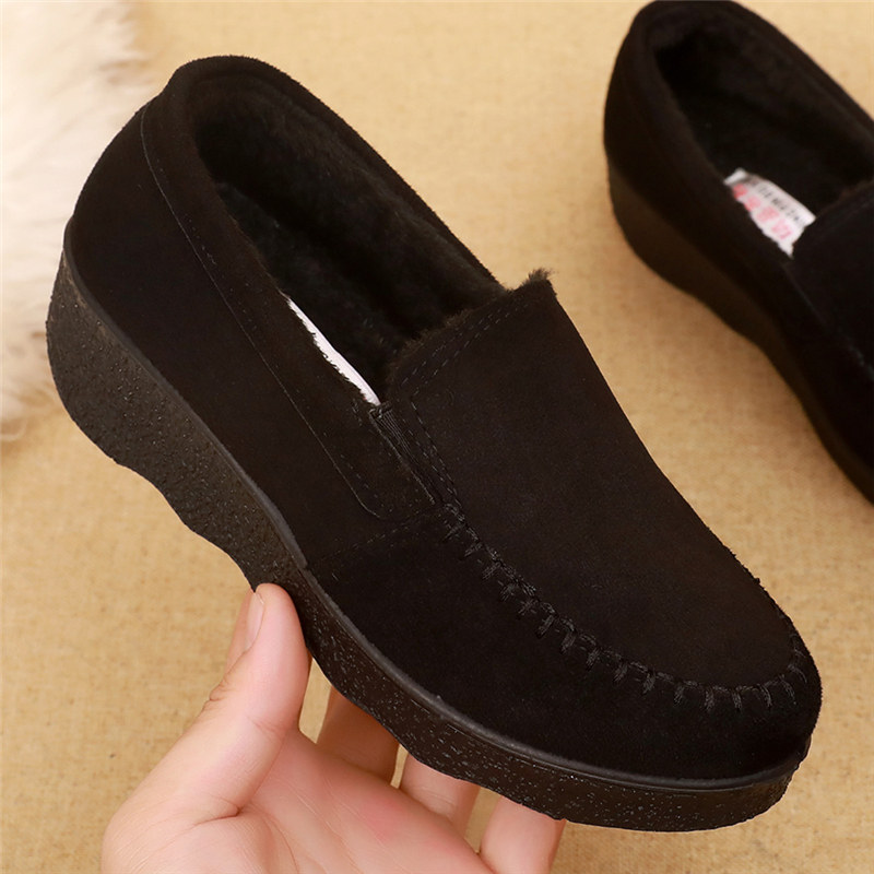 秋冬老北京布鞋女保暖棉鞋松糕鞋厚底工作鞋女黑色简约加绒豆豆鞋,女鞋,乐福鞋（豆豆鞋）,淘宝优惠券,粉丝福利购,淘宝优惠卷