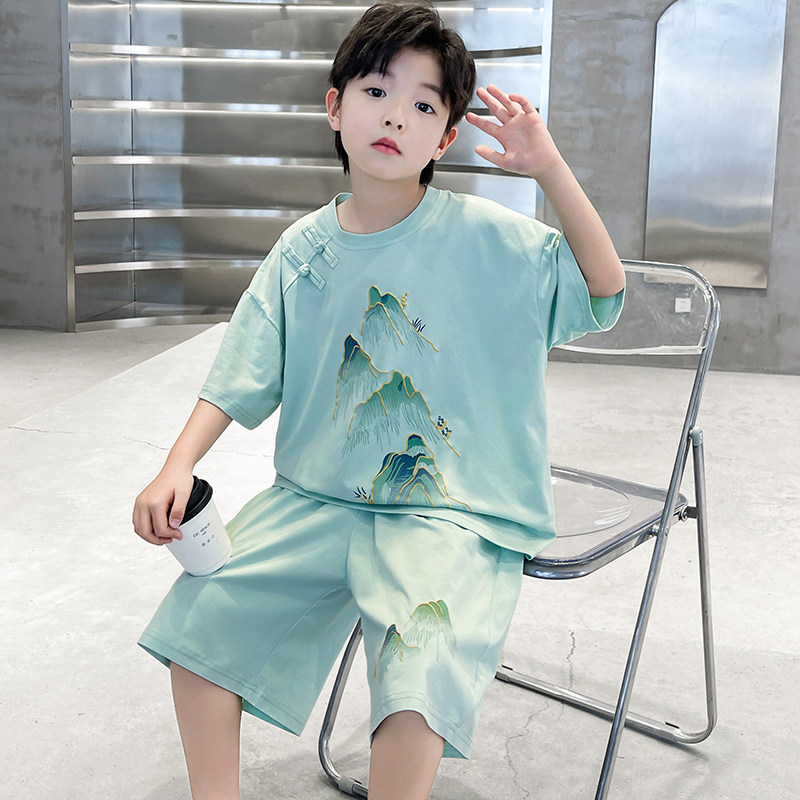左西官方旗舰店儿童套装男童夏装汉服套装2026新款中大童夏季运动