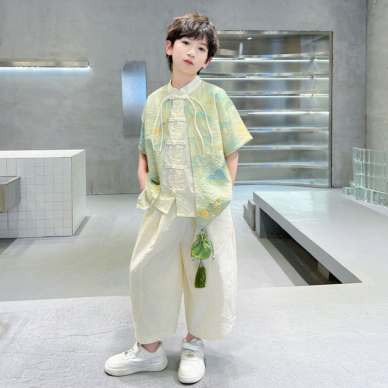 左西官方旗舰店儿童套装男童夏季汉服套装2026新款中大童夏装中国