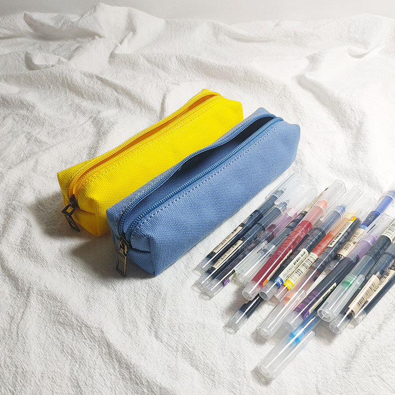 纯色方形纯棉帆布简约大容量男女孩小清新笔袋文具盒中学生黄色